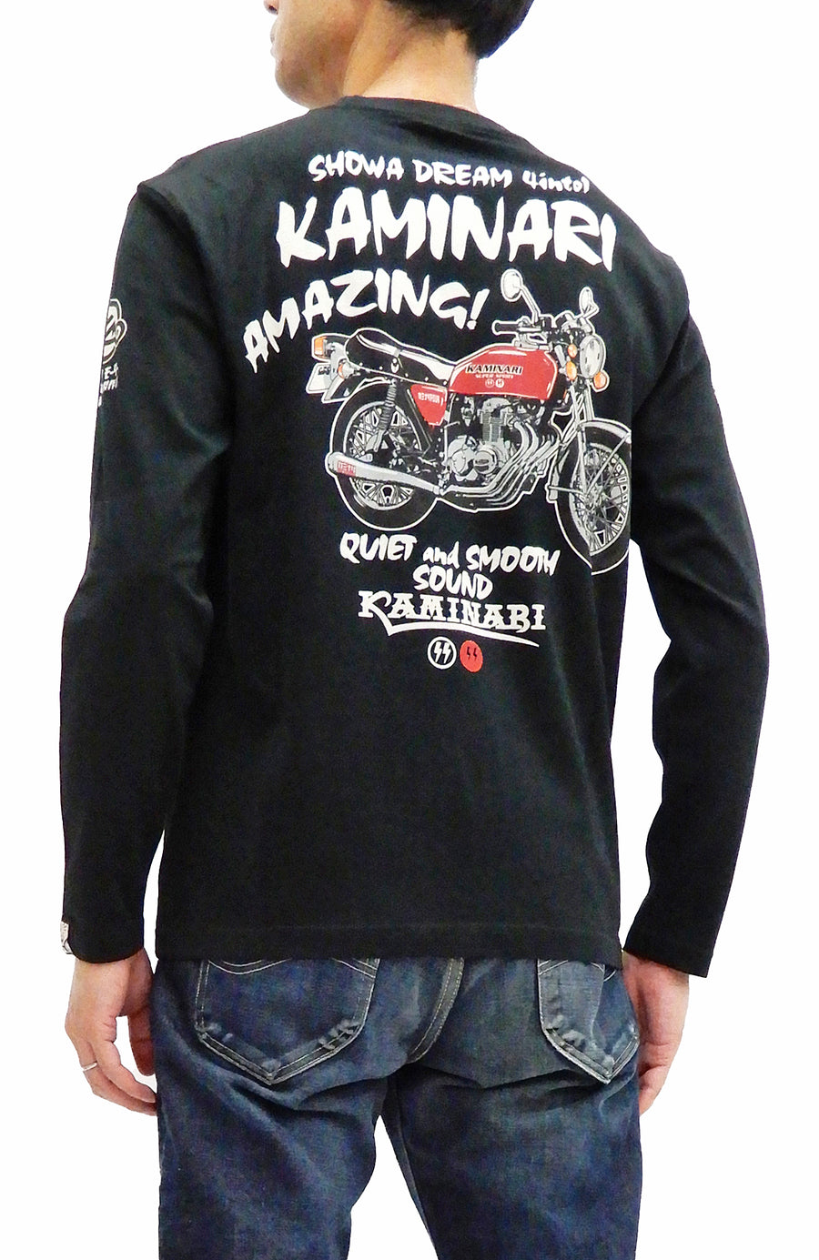 Kaminari T-Shirt Men's Classic Japanese Motorcycle Graphic Long Sleeve Tee KMLT-218 Black