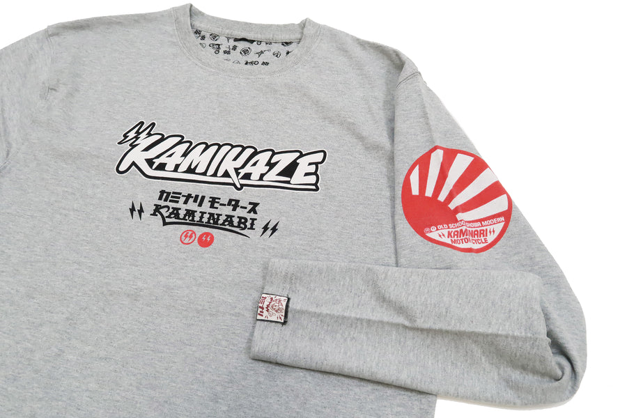 Kaminari T-Shirt Men's Classic Japanese Motorcycle Graphic Long Sleeve Tee KMLT-221 Ash-Gray