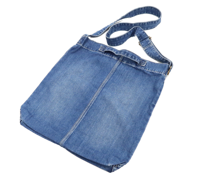 Light blue denim bag, Large crossbody casual tote bag of recycled jeans