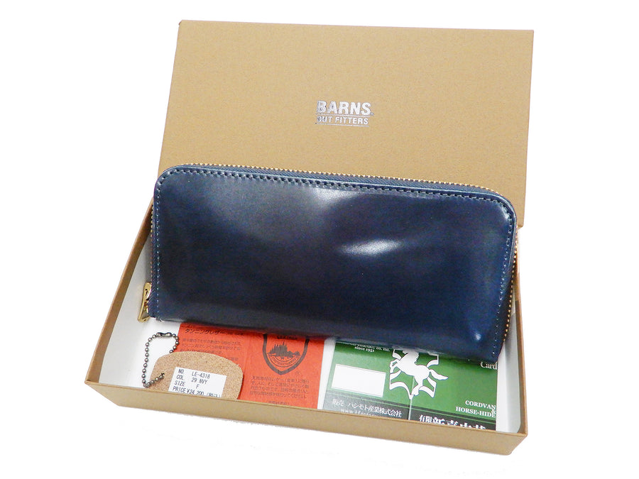 Men's Casual Leather Long Wallet Barns Outfitters Cordovan Zip Around Wallet LE-4318 Dark-Blue