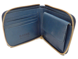 Men's Casual Leather Short Wallet Barns Outfitters Cordovan Zip Around Wallet LE-4319 Dark-Blue