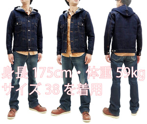 Momotaro Jeans Hooded Denim Jacket Men's Modern Denim Trucker Jacket with Hood MJK0060M23R Indigo