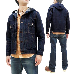 Momotaro Jeans Hooded Denim Jacket Men's Modern Denim Trucker Jacket with Hood MJK0060M23R Indigo