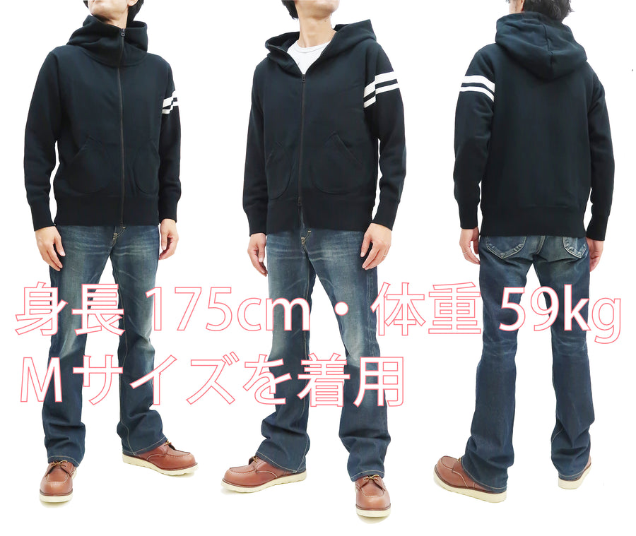 Momotaro Jeans Hoodie Men's High Neck 2-way Zip-Up Hooded Sweatshirt with GTB Stripe MKN1010M23 Black