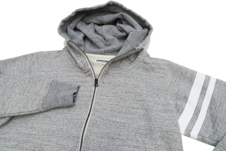 Momotaro Jeans Hoodie Men's High Neck 2-way Zip-Up Hooded Sweatshirt with GTB Stripe MKN1010M23 Heather-Gray