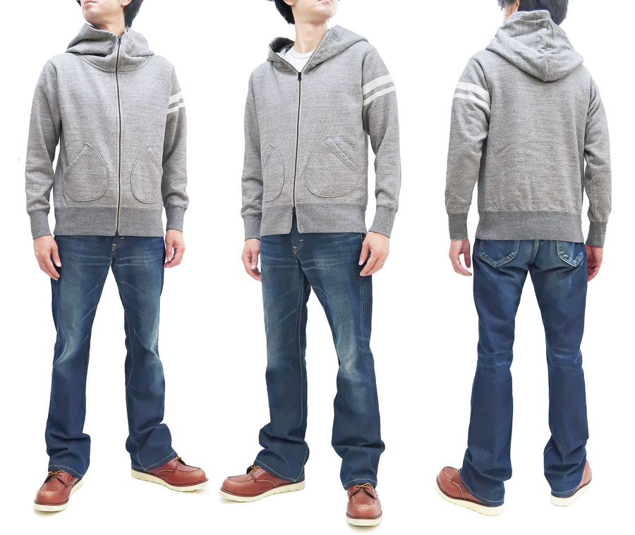 Momotaro Jeans Hoodie Men's High Neck 2-way Zip-Up Hooded Sweatshirt with GTB Stripe MKN1010M23 Heather-Gray