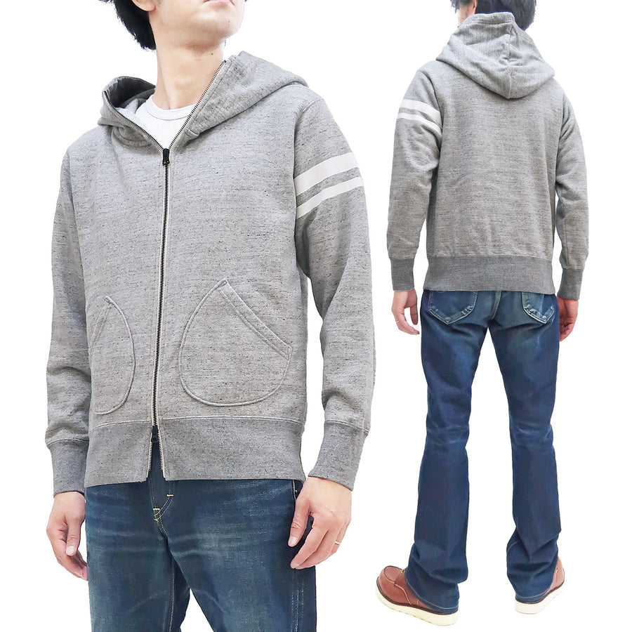 Momotaro Jeans Hoodie Men's High Neck 2-way Zip-Up Hooded Sweatshirt with GTB Stripe MKN1010M23 Heather-Gray