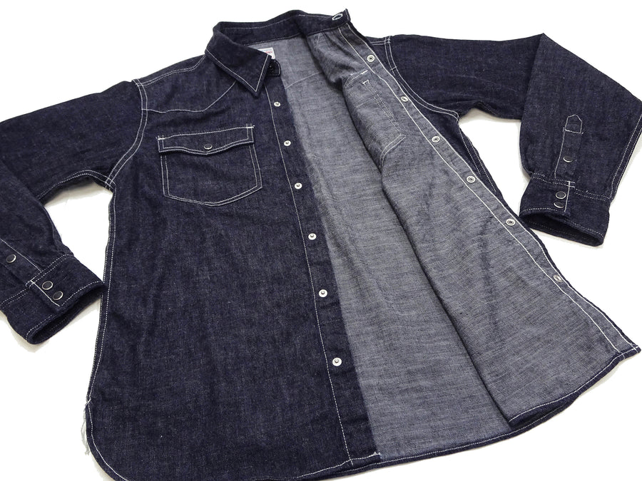 Momotaro Jeans Western Denim Shirt Men's Plain Long Sleeve Button Up Shirt MLS0010M31 Deep Blue Indigo