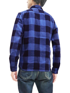 Momotaro Jeans Indigo Flannel Shirt Men's Heavy Herringbone Twill Buffalo Plaid Long Sleeve Work Shirt MLS1010M23