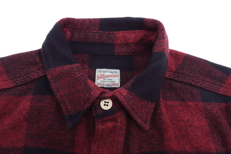 Momotaro Jeans Flannel Shirt Men's Herringbone Twill Buffalo Plaid Long Sleeve Work Shirt MLS1020M23 Red/Black