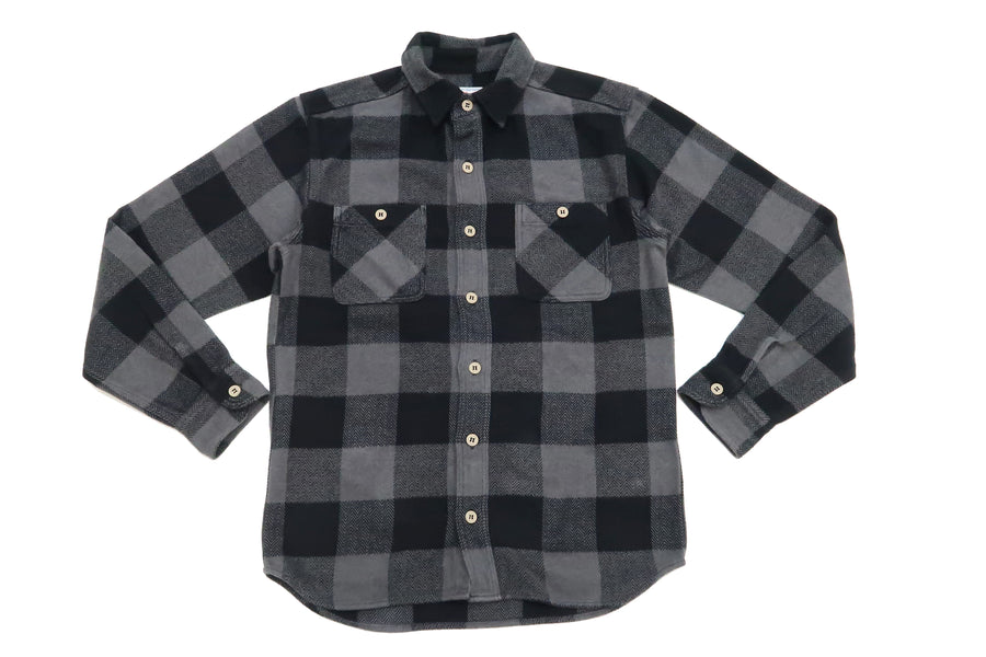 Momotaro Jeans Flannel Shirt Men's Herringbone Twill Buffalo Plaid Long Sleeve Work Shirt MLS1020M23 Gray/Black