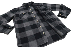Momotaro Jeans Flannel Shirt Men's Herringbone Twill Buffalo Plaid Long Sleeve Work Shirt MLS1020M23 Gray/Black