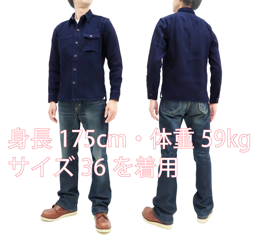 Momotaro Jeans Indigo Dobby Shirt Men's Solid Heavyweight Long