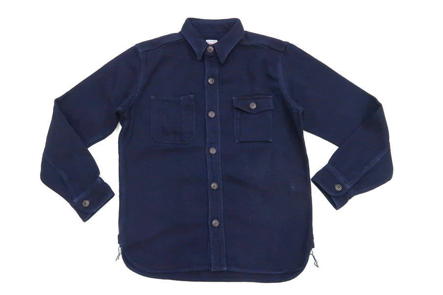 Momotaro Jeans Indigo Dobby Shirt Men's Solid Heavyweight Long Sleeve Button Up Work Shirt MZLS1070