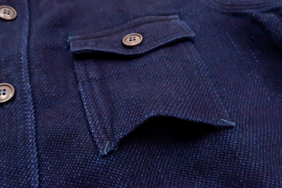 Momotaro Jeans Indigo Dobby Shirt Men's Solid Heavyweight Long Sleeve Button Up Work Shirt MZLS1070