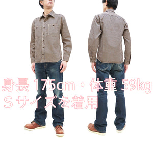 Momotaro Jeans Hickory Shirt Men's Natural Wood Dyed Long Sleeve 9 Oz. Hickory Stripe Work Shirt MLS1080M31 Beige