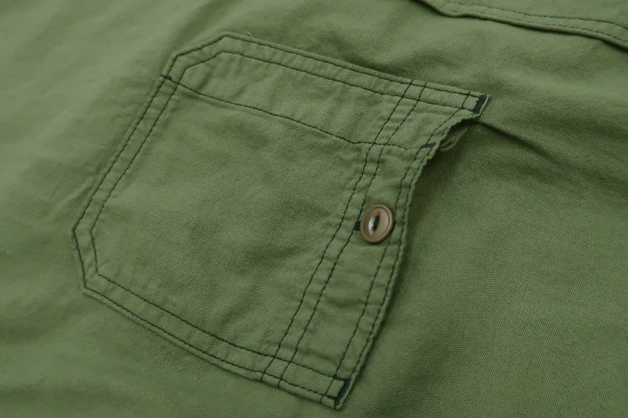 Momotaro Jeans Chambray Shirt Men's Solid Long Sleeve Button Up Work Shirt MLS2010M23 Olive Overdyed