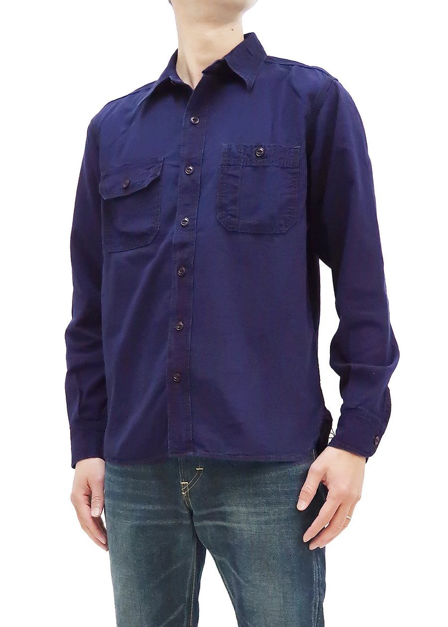 Momotaro Jeans Chambray Shirt Men's Solid Long Sleeve Button Up