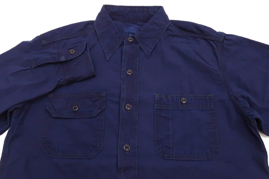 Momotaro Jeans Chambray Shirt Men's Solid Long Sleeve Button Up