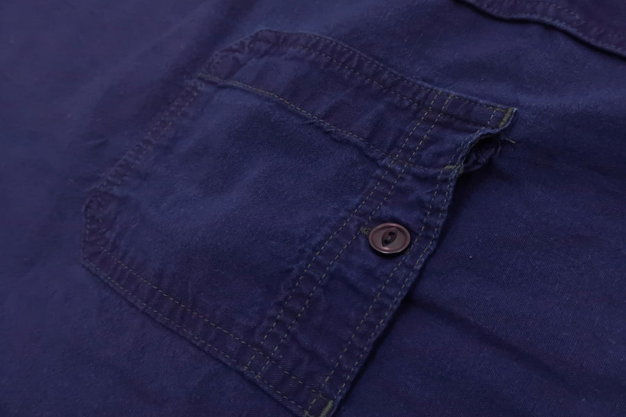 Momotaro Jeans Chambray Shirt Men's Solid Long Sleeve Button Up Work Shirt MLS2020M23 Indigo Overdyed
