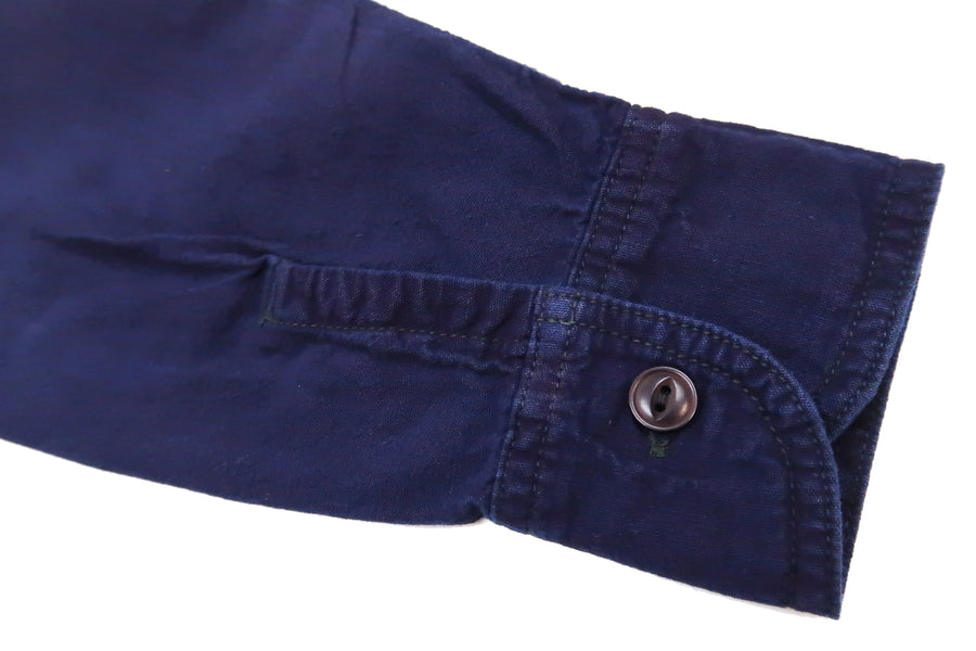 Momotaro Jeans Chambray Shirt Men's Solid Long Sleeve Button Up Work Shirt MLS2020M23 Indigo Overdyed