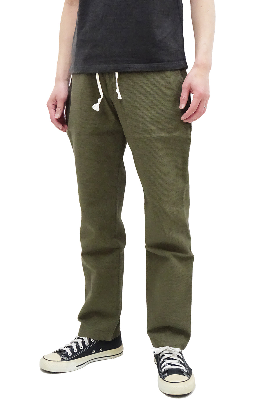 Momotaro Jeans Pants Men's Casual Dobby Fabric Relaxed-Tapered Easy Pants with Elastic Drawstring Waistt MPT1010M31 Olive
