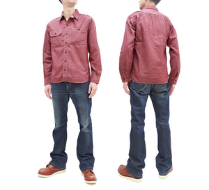 Momotaro Jeans Chambray Shirt Men's Solid Long Sleeve Button Up Work Shirt MS044 Red