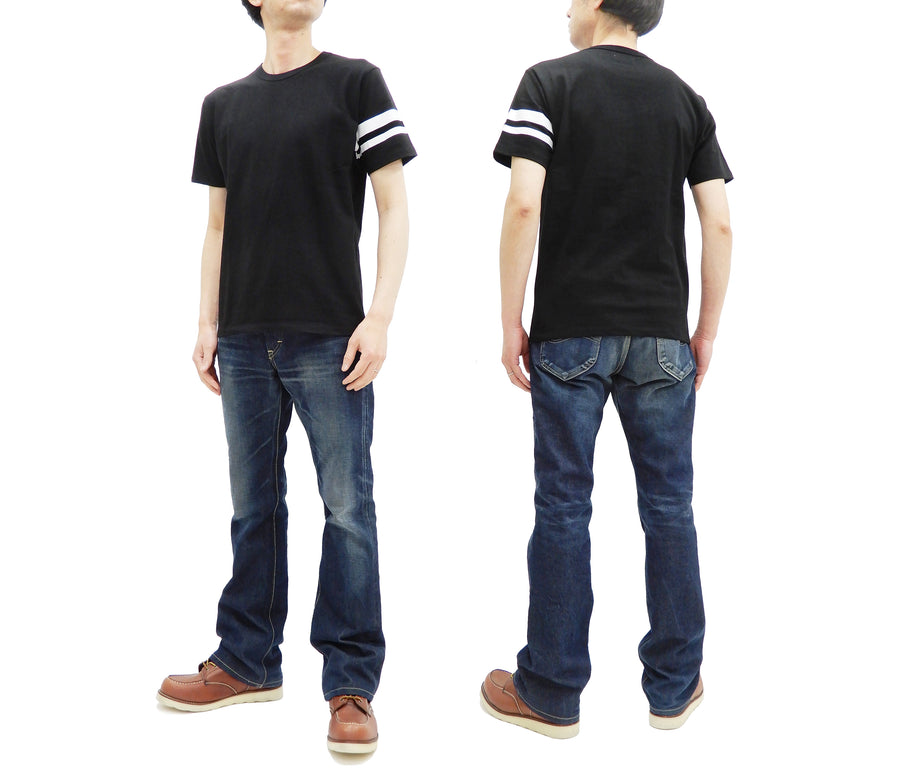 Momotaro Jeans T-shirt Men's Short Sleeve Tee with GTB Stripes on Left Arm MT002 Black