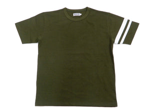 Momotaro Jeans T-shirt Men's Short Sleeve Tee with GTB Stripes on Left Arm MT002 OD-Green