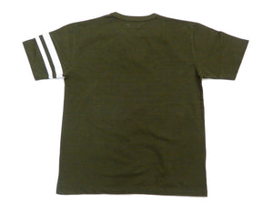 Momotaro Jeans T-shirt Men's Short Sleeve Tee with GTB Stripes on Left Arm MT002 OD-Green