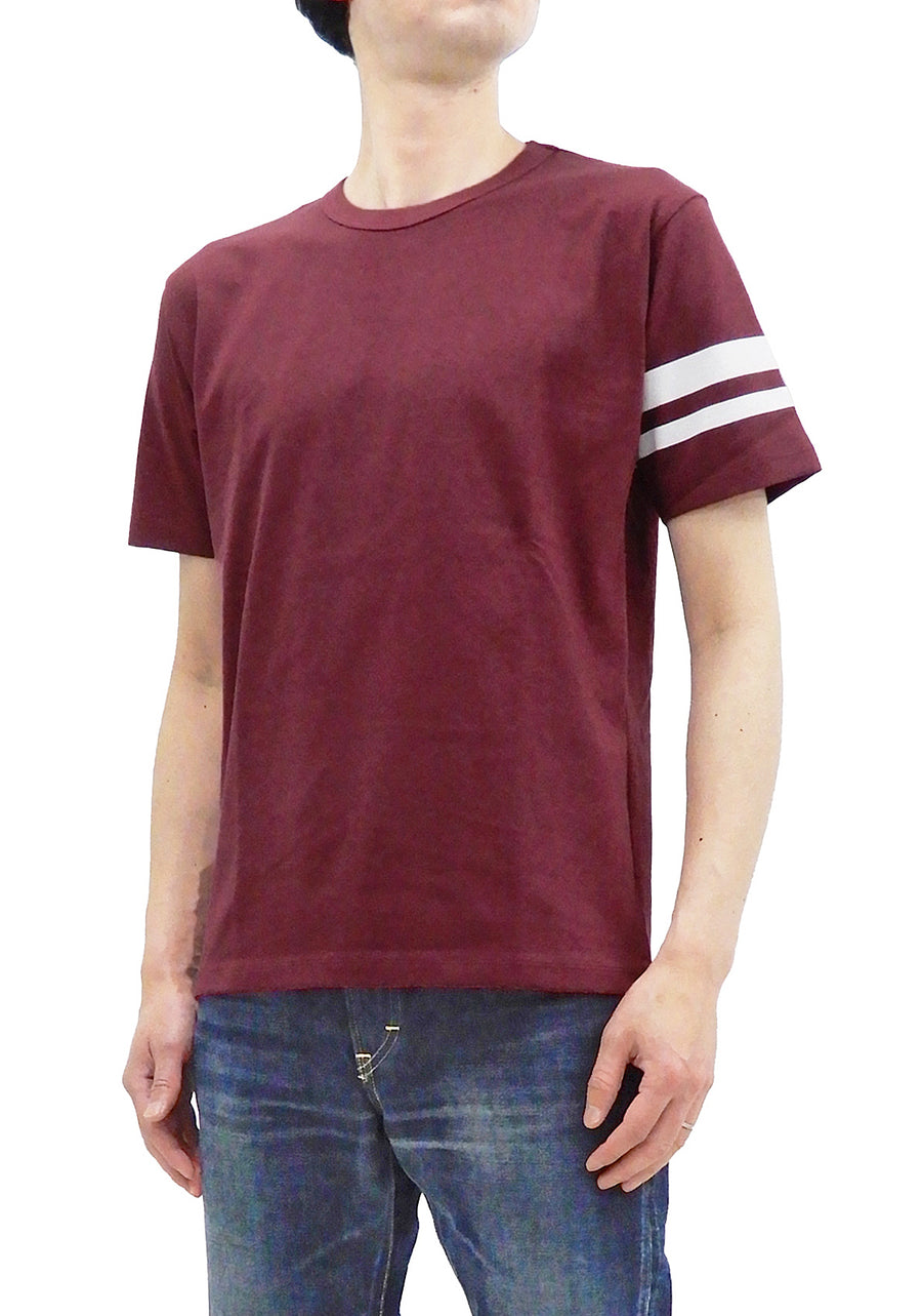Momotaro Jeans T-shirt Men's Short Sleeve Tee with GTB Stripes on Left Arm MT002 Burgundy