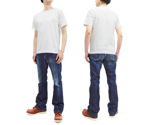 Momotaro Jeans T-shirt Men's Short Sleeve Tee with GTB Stripes on Left Arm MT002 White