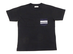 Momotaro Jeans Pocket T-shirt Men's Short Sleeve Tee Shirt with GTB Striped Denim Pocket MT003 Black