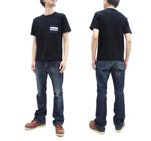 Momotaro Jeans Pocket T-shirt Men's Short Sleeve Tee Shirt with GTB Striped Denim Pocket MT003 Black