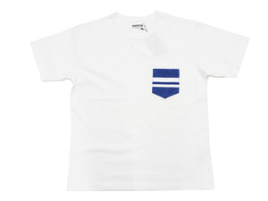 Momotaro Jeans Pocket T-shirt Men's Short Sleeve Tee Shirt with GTB Striped Denim Pocket MT003 White