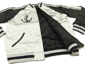 Hanatabi Gakudan Men's Japanese Souvenir Jacket Japanese ONE PIECE Sukajan Script OPSJ-001 Silver