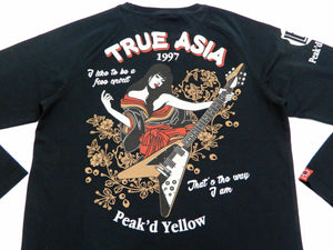 Peaked Yellow T-shirt Men's Japanese Kimono Woman Long Sleeve Tee PYLT-222 Black/Black