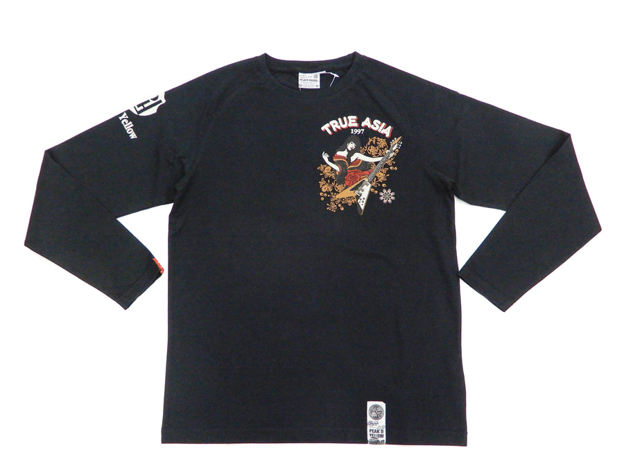 Peaked Yellow T-shirt Men's Japanese Kimono Woman Long Sleeve Tee PYLT-222 Black/Black