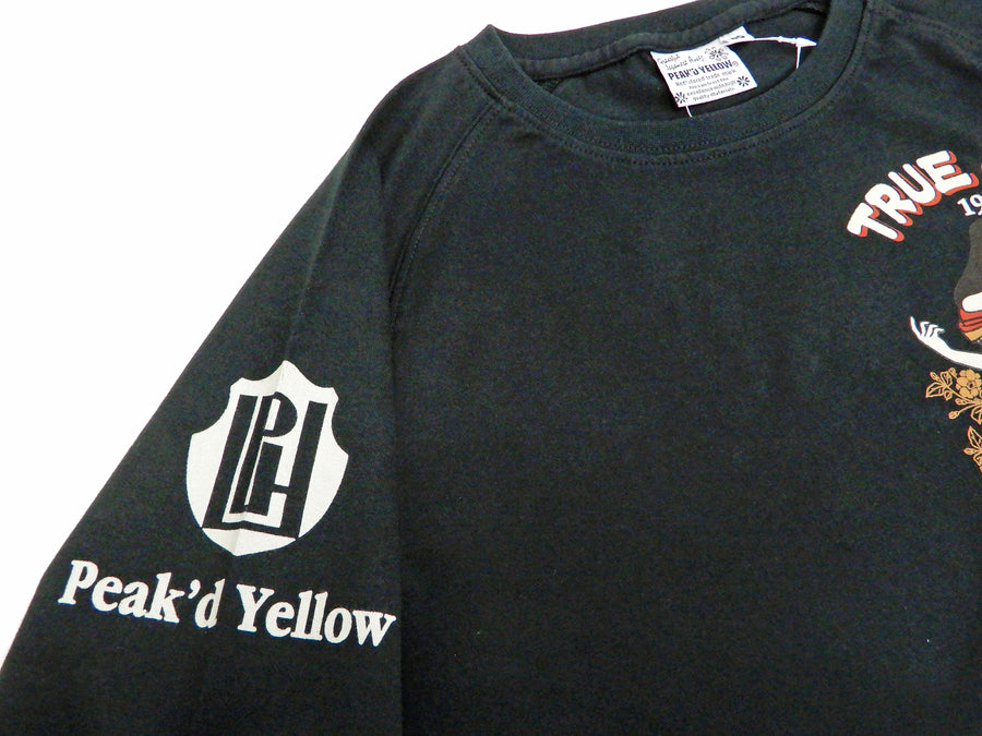 Peaked Yellow T-shirt Men's Japanese Kimono Woman Long Sleeve Tee PYLT-222 Black/Black