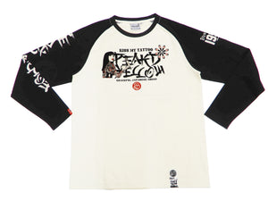 Peaked Yellow T-shirt Men's Japanese Kimono Women Graphic Long Sleeve Tee PYLT-227 Off-White/Black