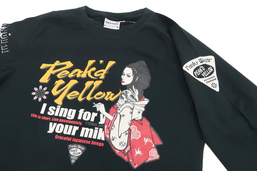 Peaked Yellow T-shirt Men's Japanese Kimono Women Graphic Long Sleeve Tee Efu-Shokai PYLT-233 Peak'd Yellow Black/Black
