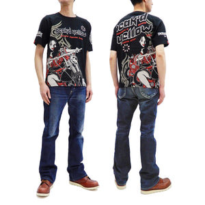 Peaked Yellow T-shirt Men's Japanese Kimono Women Short Sleeve Tee PYT-225 Black