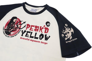 Peaked Yellow T-shirt Men's Japanese Kimono Women Graphic Short Sleeve Tee Efu-Shokai PYT-230 Peak'd Yellow Off-White/Black