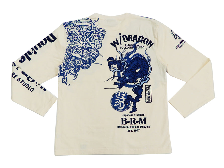 B-R-M T-Shirt Men's Dragon Japanese Art Graphic Long Sleeve Tee Bakuretsu-Ranman-Musme RMLT-305 Off