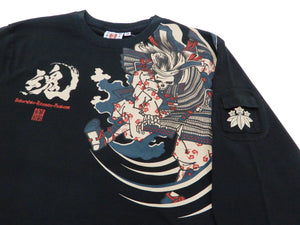 B-R-M T-Shirt Men's Japanese Samurai Art Graphic Long Sleeve Tee RMLT-316 Black