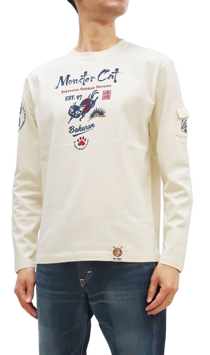 Bakuretsu-Ranman-Musme T-Shirt Men's Japanese Cat Art Graphic Long Sleeve Tee B-R-M RMLT-323 Off-White