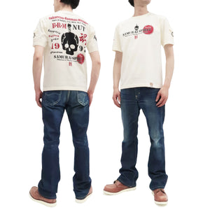 Bakuretsu-Ranman-Musme T-Shirt Men's Japanese Art Samurai Skull Graphic Short Sleeve Tee B-R-M RMT-318 Off-White
