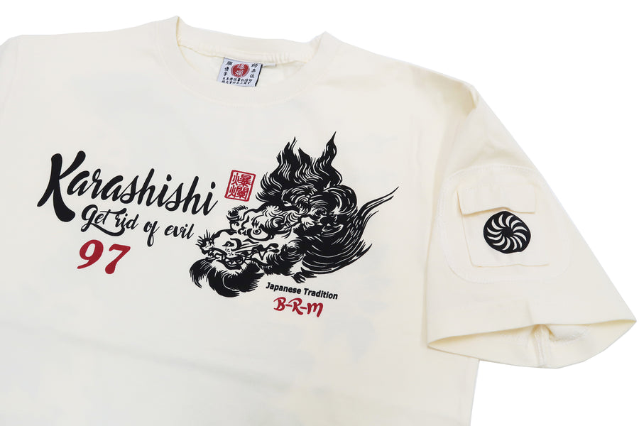 Bakuretsu-Ranman-Musme T-Shirt Men's Japanese Art Japanese Lion Protector Karashishi Graphic Short Sleeve Tee B-R-M RMT-320 Off-White