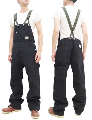 Kojima Genes Overalls Men's Casual Duck Bib Overall with Suspender Straps Low-Back RNB-1335F rnb1335f Black Duck Canvas