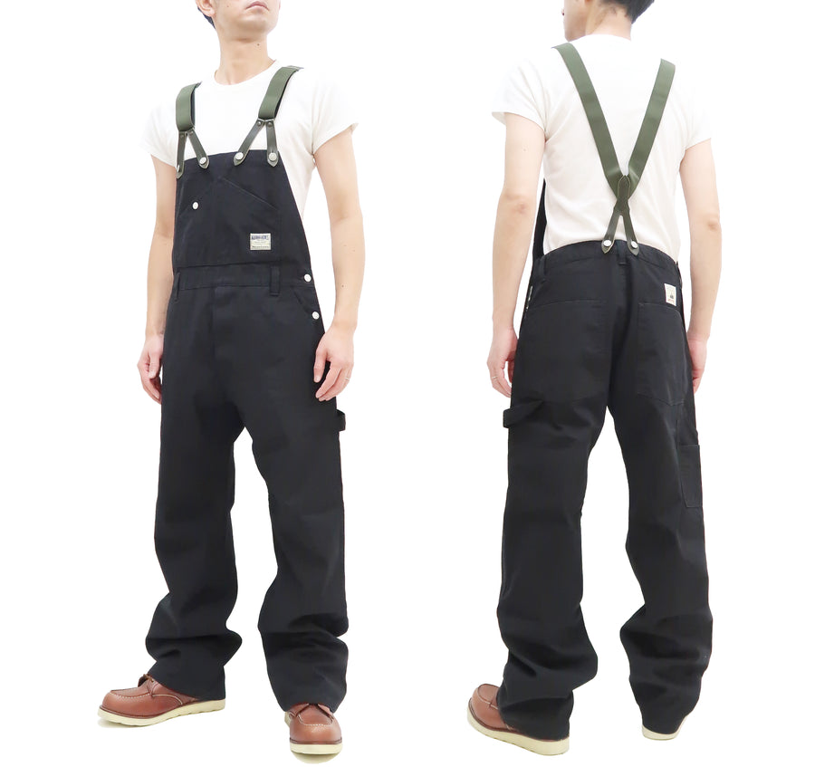 Kojima Genes Overalls Men's Casual Duck Bib Overall with Suspender Straps Low-Back RNB-1335F rnb1335f Black Duck Canvas